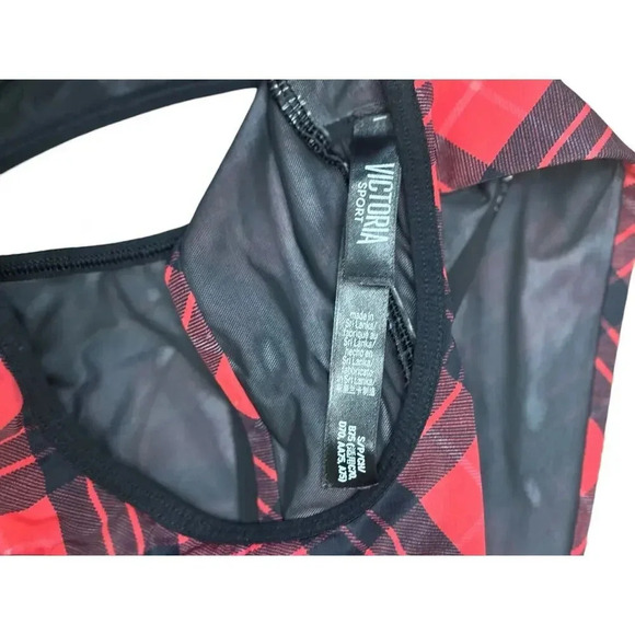 Victoria Sport Plaid Red Black Sports Bra Razorback Athletic Size Small - Picture 5 of 8